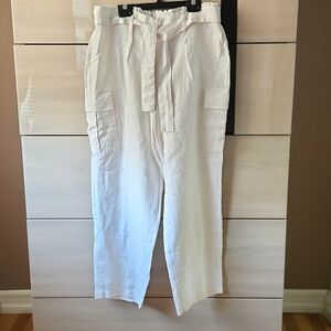 Linen white belted pants